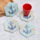 Handmade Wooden Coasters with Anchor Pattern - Pack of 4